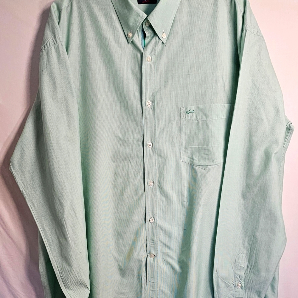 PAUL SHARK YATCHING Mint Green Striped Long Sleeve Dress Shirt Size 44 2XL